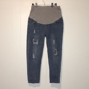 Maternity Ripped Denim Capri Jeans